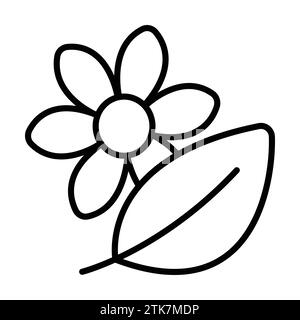 Fleur et feuille, le symbole du printemps, illustration vectorielle de ligne noire Illustration de Vecteur