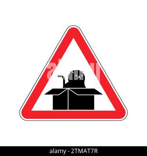 Signe attention chat dans la boîte. Animal dans une boîte en carton attention! Maison pour symbole de chat Illustration de Vecteur