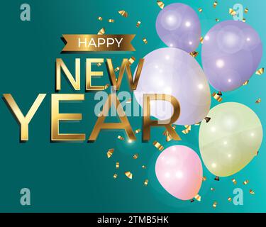 Carte de voeux de bonne année avec des ballons Illustration de Vecteur