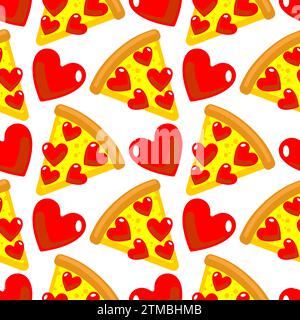 Pizza Love Pattern Seamless. Morceau de pizza avec fond de coeur. Signe pour la texture pizzeria Illustration de Vecteur