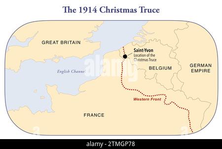 Carte montrant l'emplacement de la trêve de Noël de 1914 pendant la première Guerre mondiale entre la France, la Grande-Bretagne et l'empire allemand Banque D'Images