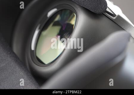 Gros plan des lentilles optiques, crêpes dans les lunettes VR. Banque D'Images