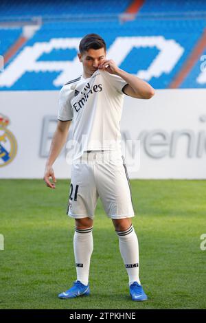 Madrid, 01/07/2019. Présentation officielle de Brahim Díaz en tant que nouveau joueur du Real Madrid. Photo : Guillermo Navarro ARCHDC. Crédit : Album / Archivo ABC / Guillermo Navarro Banque D'Images