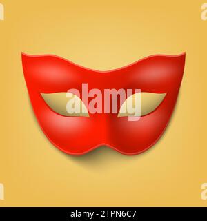 Vector 3d Realistic Blank Red Hero Carnival Eye Mask sur fond jaune gros plan. Masque de héros pour Carnaval, Party, Mascarade lunettes. Modèle de conception Illustration de Vecteur