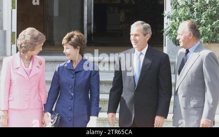 06/11/2001. Madrid 12-6-01. Visite du président des États-Unis Bush au palais Zarzuela avec les rois. Photo Jose Garcia. Archdc. Crédit : Album / Archivo ABC / José García Banque D'Images