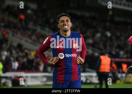 Barcelone, ESP. 20 décembre 2023. FC BARCELONA vs UD ALMERIA 20 décembre 2023 Raphina (11) du FC Barcelone célèbre avoir marqué le premier but de son équipe lors du match entre le FC Barcelone et UD Almeria correspondant à la dix-huit journée de la Liga EA Sports à l'Olimpic Stadium Lluis Companys de Montjuïc à Barcelone, Espagne. Crédit : Rosdemora/Alamy Live News Banque D'Images