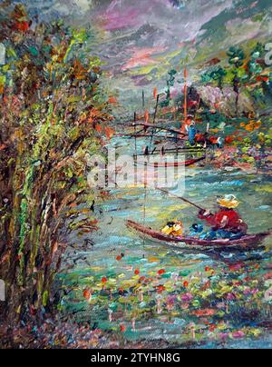peint à la main original impressionnisme chefs-d'œuvre peintre art contemporain peinture à l'huile campagne thaïlande paysage campagne Banque D'Images