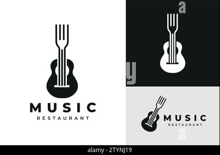 Guitare classique avec fourches peut être utilisé pour Music Restaurant Design Illustration de Vecteur