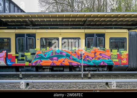 Bespayter S-Bahn-Zug, Graffiti, Wannsee, Steglitz-Zehlendorf, Berlin, Deutschland *** Légende locale *** , Berlin, Deutschland Banque D'Images