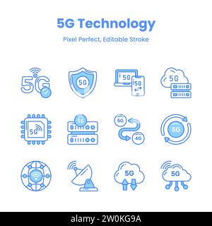 Libérez votre créativité avec nos icônes de réseau 5G Donnez à vos visuels des icônes élégantes et modernes qui symbolisent la puissance de la connectivité haut débit. Illustration de Vecteur