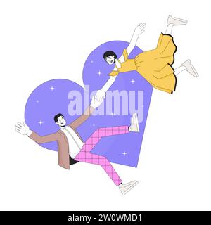 Couple asiatique aime à première vue concept d'illustration linéaire 2D. Illustration de Vecteur