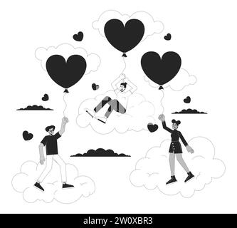 14 février Saint Valentin concept d'illustration 2D noir et blanc Illustration de Vecteur