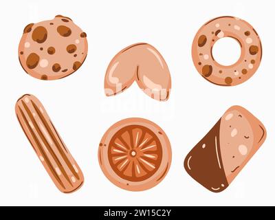 Ensemble de bonbons. Biscuits au chocolat, amandes et orange Illustration de Vecteur