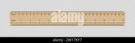 Règle en bois sur illustration de fond transparent. Centimètre, école, mesure, ligne, dessin, mathématiques, géométrie mètre longueur de boussole vecteur Illustration de Vecteur