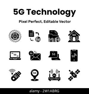 Révolutionnez vos conceptions avec nos icônes de réseau 5G inspirez l'innovation et véhiculez l'essence de la technologie de pointe à travers une collection organisée de Illustration de Vecteur