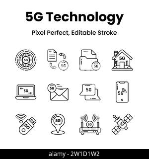 Révolutionnez vos conceptions avec nos icônes de réseau 5G inspirez l'innovation et véhiculez l'essence de la technologie de pointe à travers une collection organisée de Illustration de Vecteur