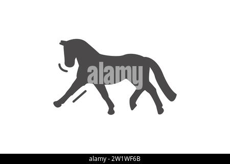 Silhouette noire de cheval de dressage exécutant pirouette. Jument dansante ou étalon aux compétitions. Vecteur icône équestre plat isolé sur blanc Illustration de Vecteur