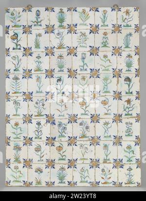 Champ de quarante-huit tuiles avec des fleurs, anonyme, c. 1640 - c. 1660 champ de quarante-huit tuiles (8 x 6) chacune avec une fleur multicolore (bleue, verte et orange) sur un sol. Dans les coins, un lys. Faïence néerlandaise. Majolica glacé d'étain champ de quarante-huit tuiles (8 x 6) chacune avec une fleur multicolore (bleue, verte et orange) sur un sol. Dans les coins, un lys. Faïence néerlandaise. majolique de glaçure d'étain Banque D'Images
