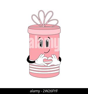 Boîte cadeau souriante avec geste de coeur. Conception de mascotte dessinée à la main dans le style de bande dessinée. Illustration de Vecteur