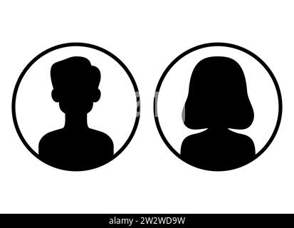 Icône d'avatar homme et femme. Silhouettes de visage masculin et féminin. Servir d'avatars ou de profils pour des individus inconnus ou anonymes. Réseau social Illustration de Vecteur