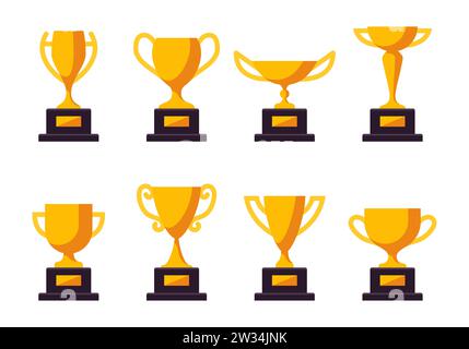 Ensemble d'icônes de coupe Golden Winner. Collection de symboles de trophée de champion, signe de récompense de sport. Gagnant prix, champions célébration gagnant concept isolé sur blanc Illustration de Vecteur