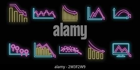 Jeu d'icônes de diagramme de régression. Contour ensemble d'icônes vectorielles de graphique de régression couleur néon sur noir Illustration de Vecteur