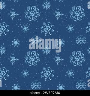 Motif sans couture de flocons de neige, fond de Blue Winter. Illustration vectorielle dans le style dessiné à la main Illustration de Vecteur