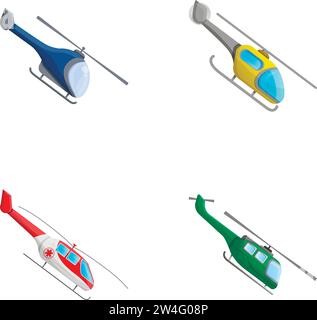 Icônes de giravion définir vecteur de dessin animé. Hélicoptère civil et militaire. Giravion, transport aérien Illustration de Vecteur