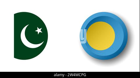 Drapeau Palau - bouton cercle 3D avec ombre portée. Icône Vector. Illustration de Vecteur