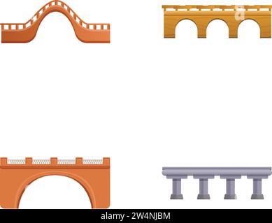 Les icônes de projet de pont définissent le vecteur de dessin animé. Divers types de pont. Construction, infrastructure Illustration de Vecteur