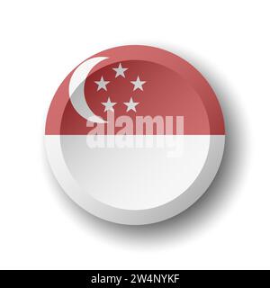 Drapeau de Singapour - bouton cercle 3D avec ombre portée. Icône Vector. Illustration de Vecteur