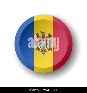 Drapeau Moldavie - bouton cercle 3D avec ombre portée. Icône Vector. Illustration de Vecteur