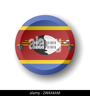 Drapeau eSwatini - bouton cercle 3D avec ombre portée. Icône Vector. Illustration de Vecteur