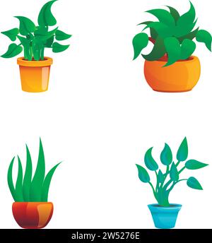 Icônes de plantes en pot ensemble vecteur de dessin animé. Belle plante d'intérieur. Plante d'intérieur, décoration d'intérieur Illustration de Vecteur