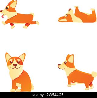 Corgi icônes set vecteur de dessin animé. Mignon chien debout, courant et couché. Personnage de dessin animé Illustration de Vecteur