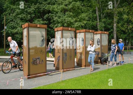 Panneaux d'affichage sur le début de la guerre et les défenseurs polonais de la Westerplatte près de Gdansk, voïvodie de Poméranie, Pologne, Europe Banque D'Images