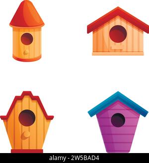 Icônes Birdhouse Set vecteur de dessin animé. Nichoir en bois différent. Maison en bois pour oiseau Illustration de Vecteur