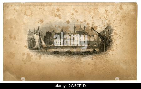 Gravure sur acier intitulée 'The Tower of London (la Tour de Londres)', milieu du XIXe siècle, Grande-Bretagne Banque D'Images