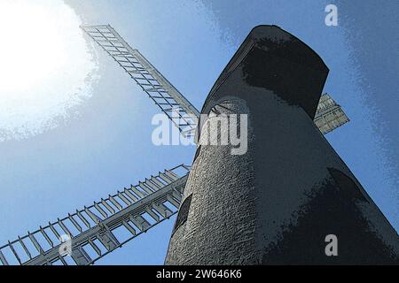 Brixton Windmill (construit en 1816) également connu sous le nom de Ashby's Mill, London Borough of Lambeth, gros plan de la tour et des voiles en briques, art d'illustration numérique Banque D'Images
