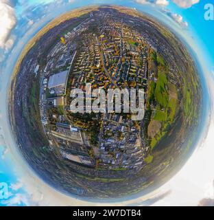 Vue aérienne, vue de la zone résidentielle Langestraße, zone industrielle portuaire, globe terrestre, image fisheye, image à 360 degrés, petit monde, petite planète, di Banque D'Images