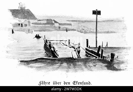 Ferry à travers Egernsund ou Ekensund, totay Danemark, sur le fjord de Flensburg, Schleswig-Holstein, Allemagne du Nord, Illustration historique 1896 Banque D'Images