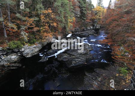 Couleurs d'automne, chutes de la rivière Moriston, ville d'Invermoriston, Highlands d'Écosse, Royaume-Uni Banque D'Images