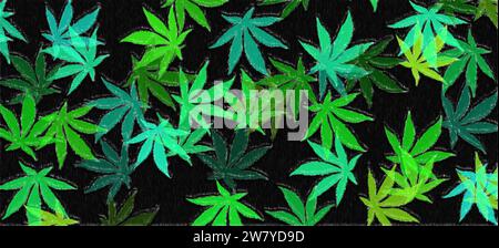 illustration de feuilles de marijuana peinte sur fond noir Banque D'Images