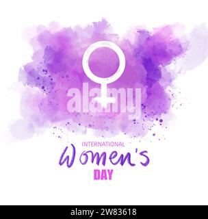 Le symbole du genre féminin émergeant d'un nuage d'aquarelle de couleurs violettes et violettes. Fond de la journée internationale des femmes Illustration de Vecteur