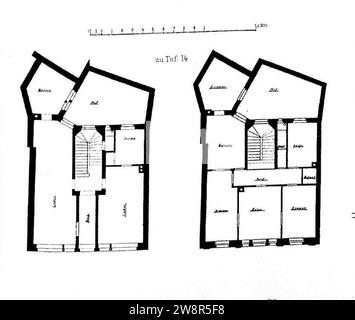 Wohn- und Geschäftshaus Kaiserstr. 94 Karlsruhe, Architekt Camill Frei aus Karlsruhe, Tafel 14, Grundriss, Kick Jahrgang I. Banque D'Images