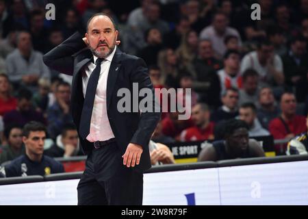 Belgrade, Serbie, 19 décembre 2023. Mateo Chus du Real Madrid réagit lors du match de Turkish Airlines Euroleague 2023/2024 entre Crvena Zvezda Meridianbet Belgrade et le Real Madrid au Aleksandar Nikolic Hall de Belgrade, Serbie. 19 décembre 2023. Crédit : Nikola Krstic/Alamy Banque D'Images