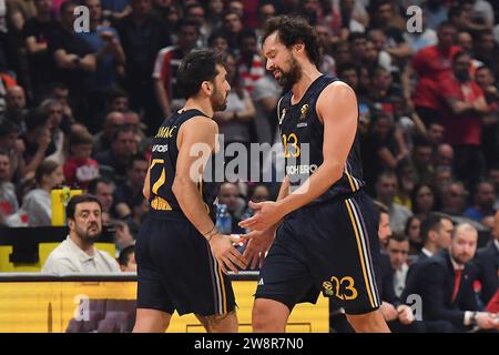 Belgrade, Serbie, 19 décembre 2023. Sergio Llull du Real Madrid réagit lors du match de Turkish Airlines Euroleague 2023/2024 entre Crvena Zvezda Meridianbet Belgrade et le Real Madrid au Aleksandar Nikolic Hall de Belgrade, Serbie. 19 décembre 2023. Crédit : Nikola Krstic/Alamy Banque D'Images