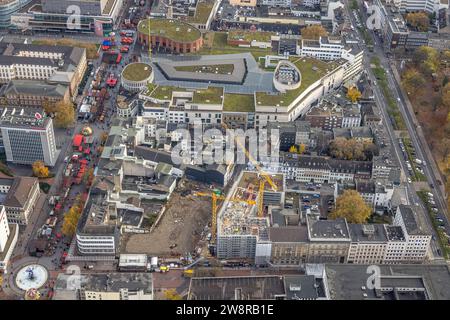 Vue aérienne, centre d'affaires de la ville, marché de Noël dans la zone piétonne de Königstraße, centre commercial Forum Duisburg, chantier Düsseldorfer Banque D'Images