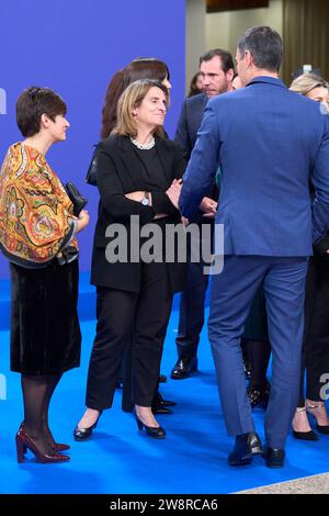 Madrid, Madrid, Espagne. 21 décembre 2023. Pedro Sanchez, Premier ministre, Isabel Rodriguez, Teresa Ribera, vice-présidente et ministre de l'Environnement assistent au concert de clôture de la présidence espagnole du Conseil de l'Union européenne à l'Auditorium national le 21 décembre 2023 à Madrid, Espagne (crédit image : © Jack Abuin/ZUMA Press Wire) POUR USAGE ÉDITORIAL UNIQUEMENT! Non destiné à UN USAGE commercial ! Banque D'Images