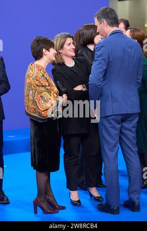 Madrid, Madrid, Espagne. 21 décembre 2023. Pedro Sanchez, Premier ministre, Isabel Rodriguez, Teresa Ribera, vice-présidente et ministre de l'Environnement assistent au concert de clôture de la présidence espagnole du Conseil de l'Union européenne à l'Auditorium national le 21 décembre 2023 à Madrid, Espagne (crédit image : © Jack Abuin/ZUMA Press Wire) POUR USAGE ÉDITORIAL UNIQUEMENT! Non destiné à UN USAGE commercial ! Banque D'Images